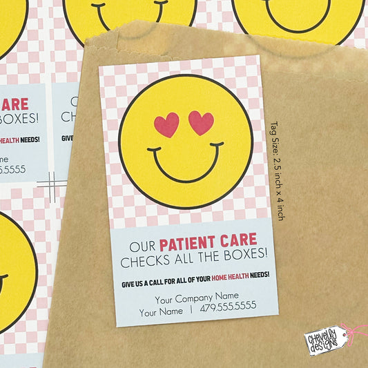 Editable Printable Valentine Marketing Gift Tags, Our Patient Care Checks all the Boxes