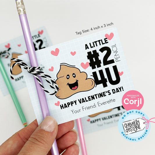 EDITABLE - Kids Number 2 Pencil Valentine Card, Printable Digital File