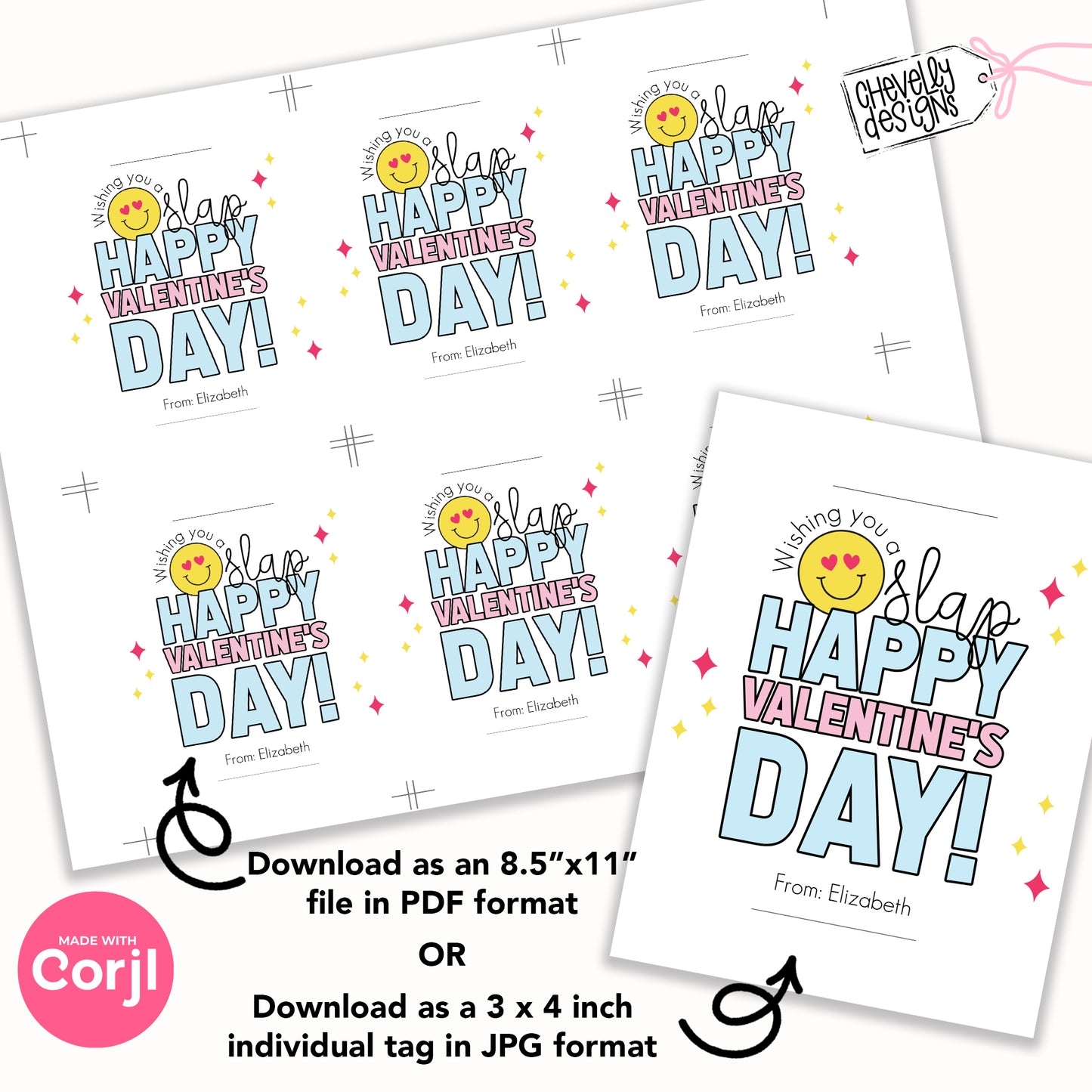 Editable Printable Valentine Cards for Slap Bracelets, Have a Slap Happy Valentine's Day