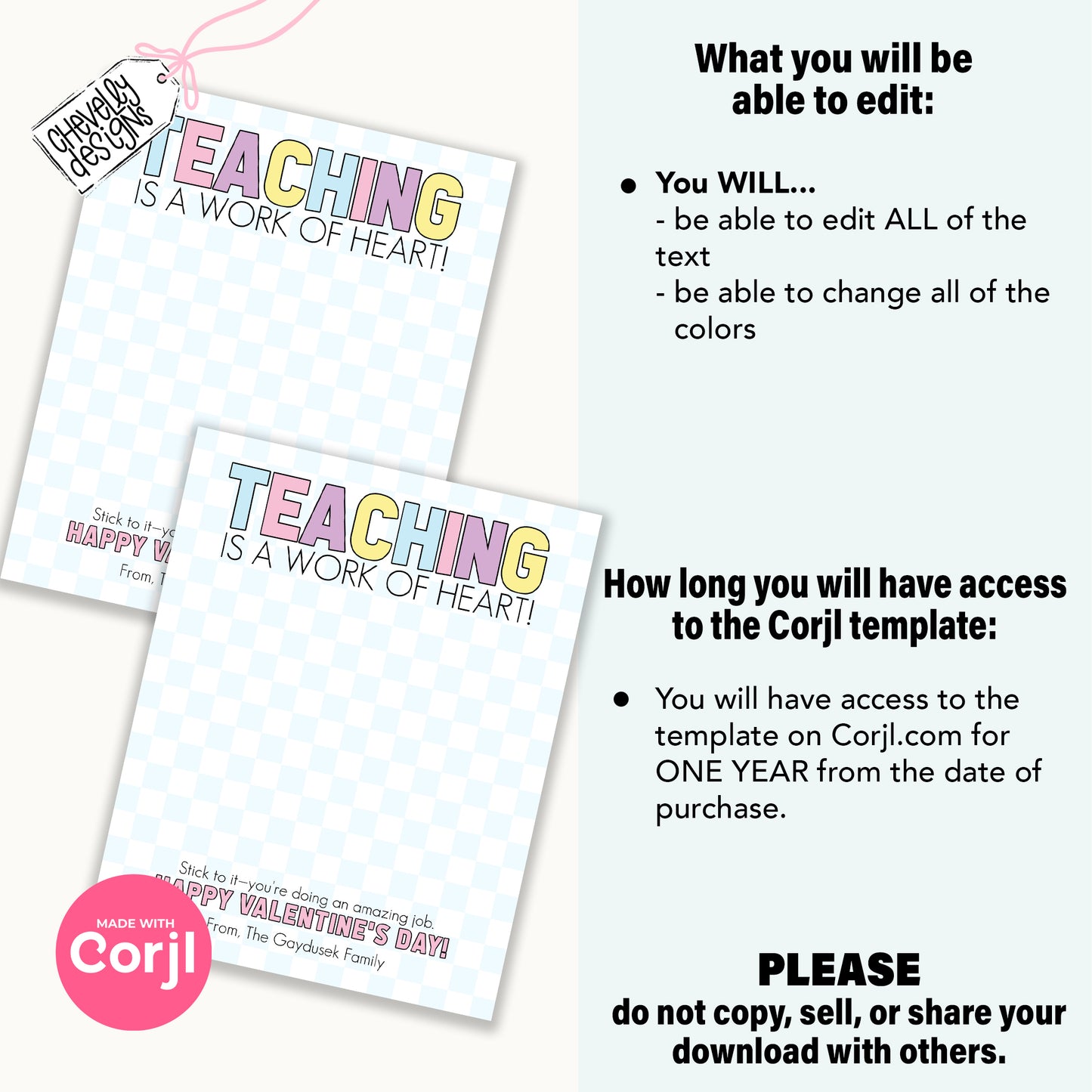 Editable Printable Valentine Cards for Sticky Notes, Teaching is a Work of Heart