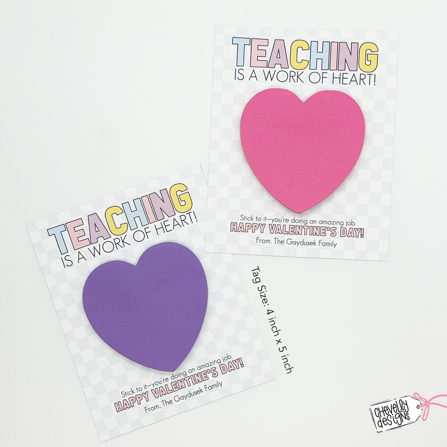 Editable Printable Valentine Cards for Sticky Notes, Teaching is a Work of Heart