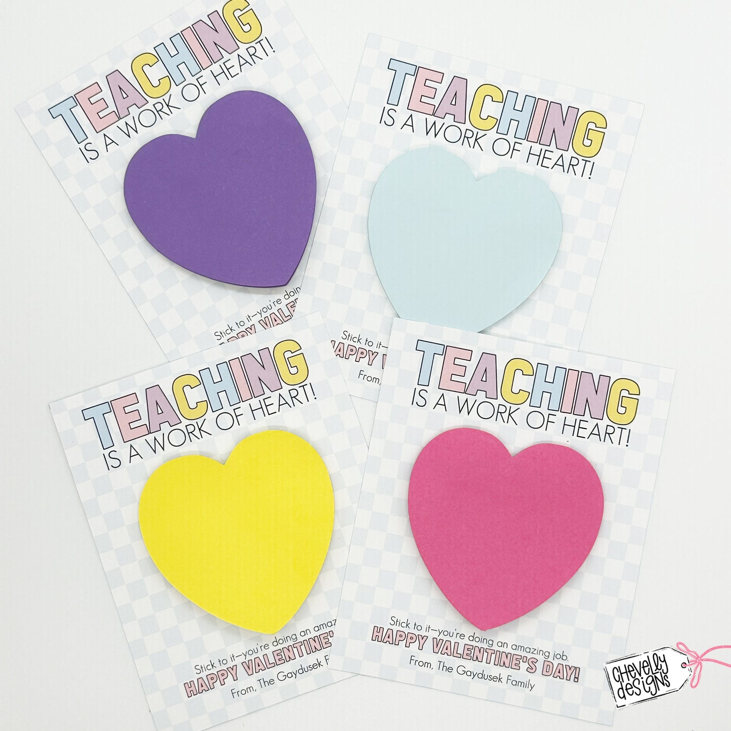 Editable Printable Valentine Cards for Sticky Notes, Teaching is a Work of Heart