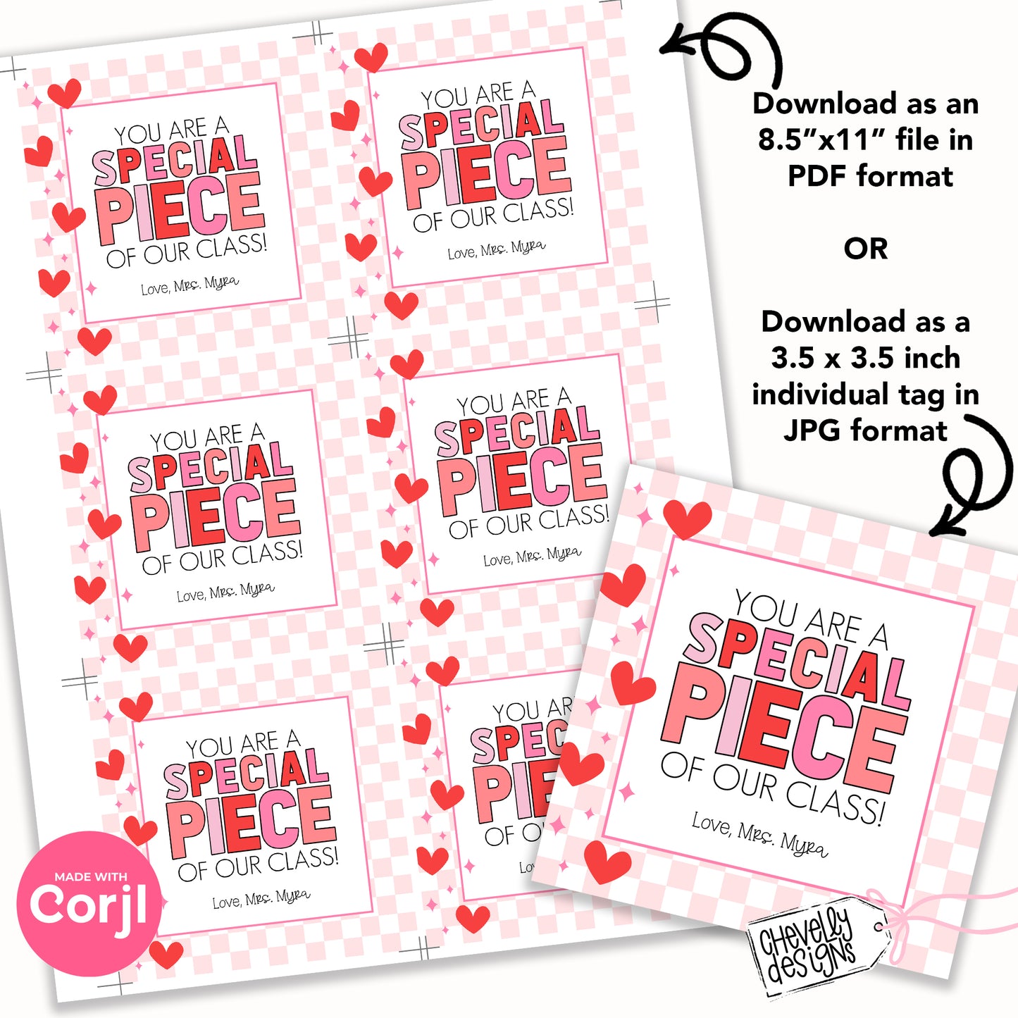 Editable Printable Valentine Cards for puzzles and building blocks, You are a Special Piece of our Class