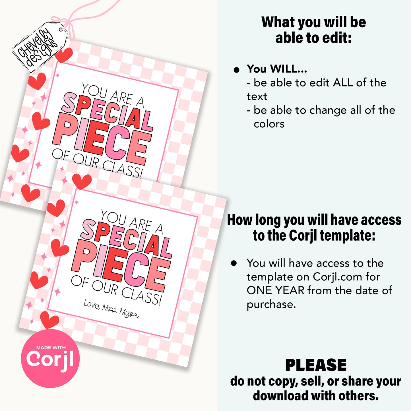 Editable Printable Valentine Cards for puzzles and building blocks, You are a Special Piece of our Class