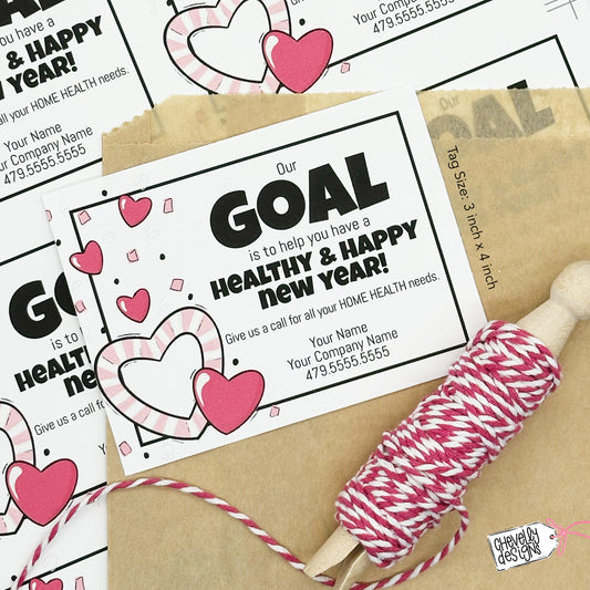 Editable Printable Valentine Referral Marketing Gift Tags, Healthy Happy Goal