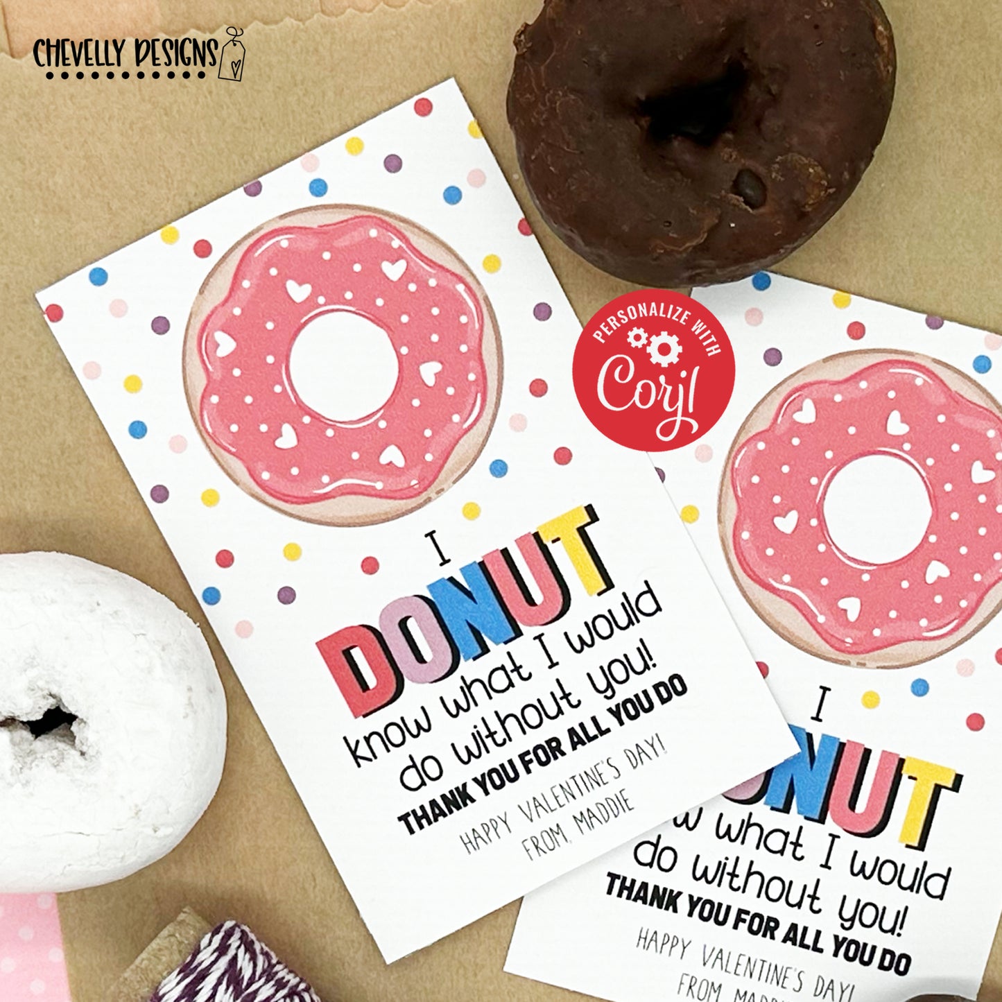 EDITABLE - Donut Appreciation Valentine Cards for Staff - Printable Digital File