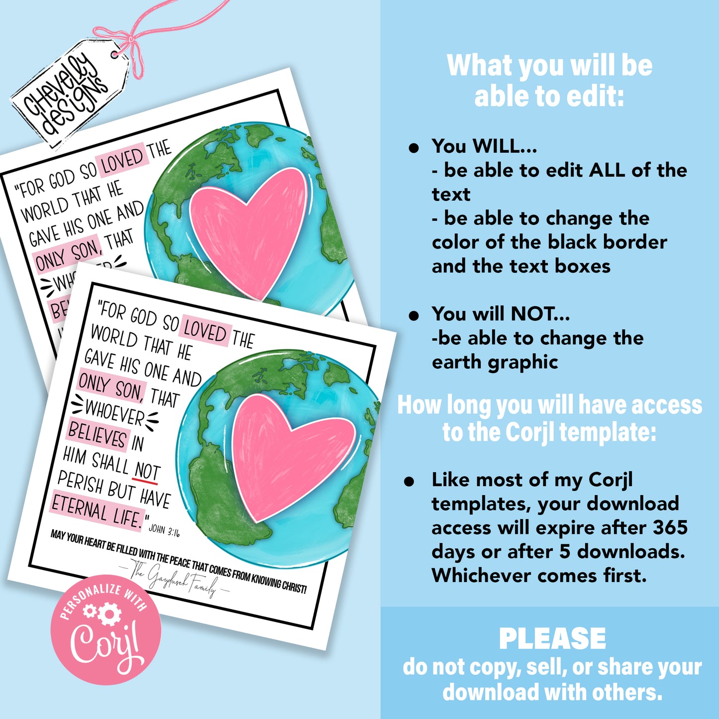 Editable - For God so Loved the World - John 3:16 - Religious Faith Based Gift Tags - Printable Digital File