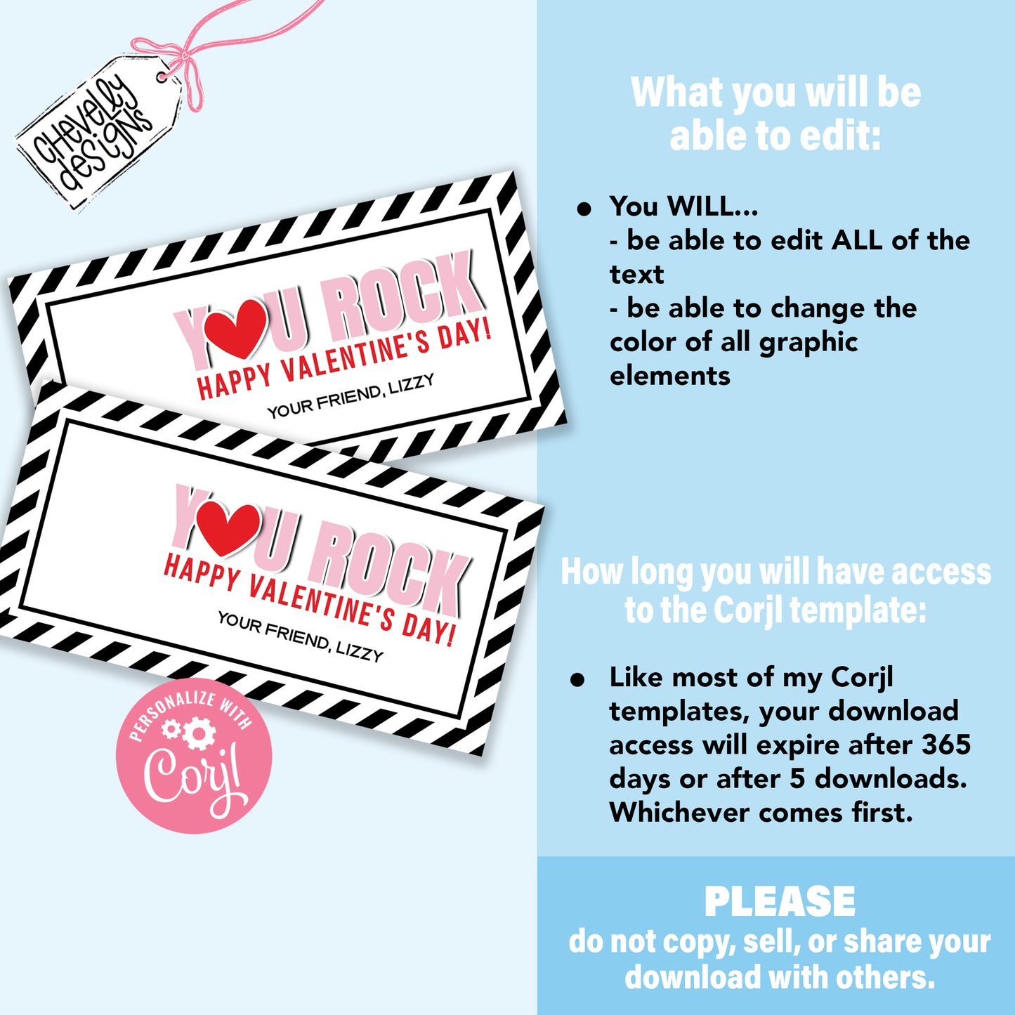 EDITABLE - You Rock Valentine - Student Valentine Cards - Printable Digital File