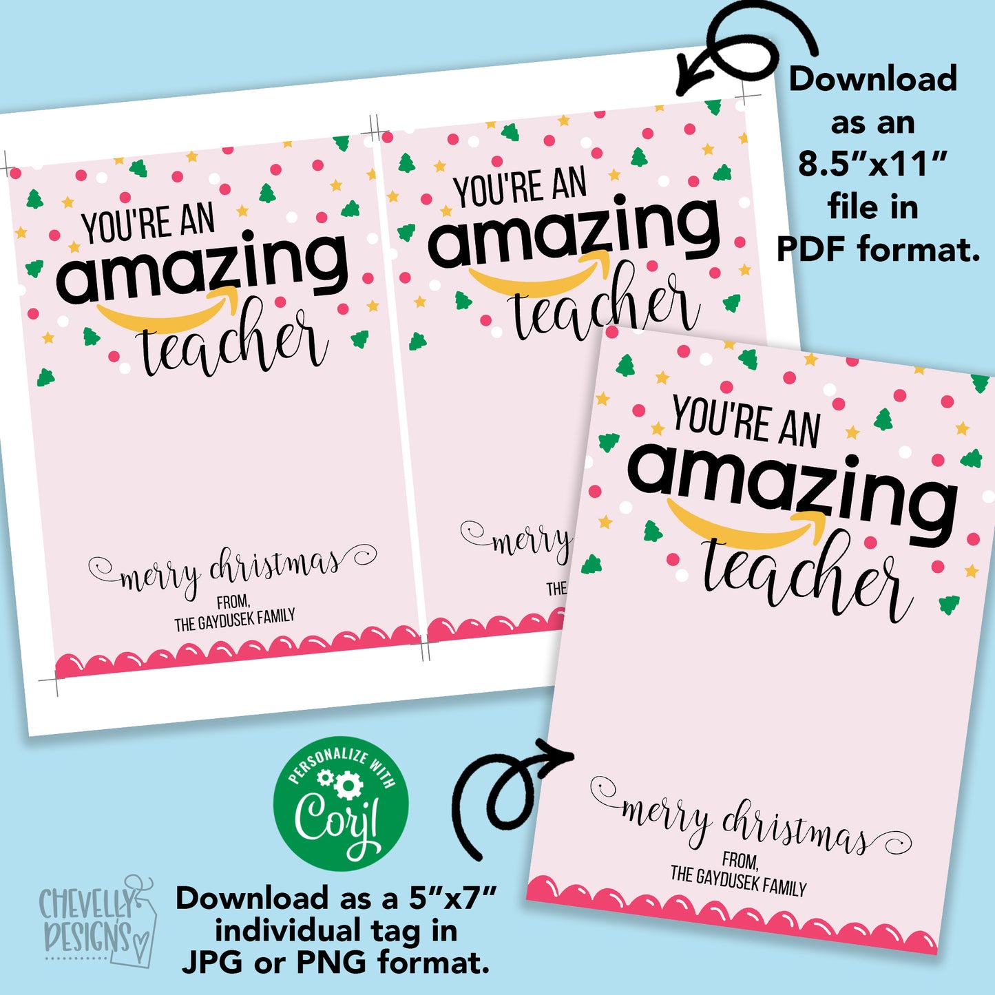 EDITABLE - Christmas Amazon Gift Card Holder for Teacher Gifts - 5x7 Gift Card Holder - Printable Digital File