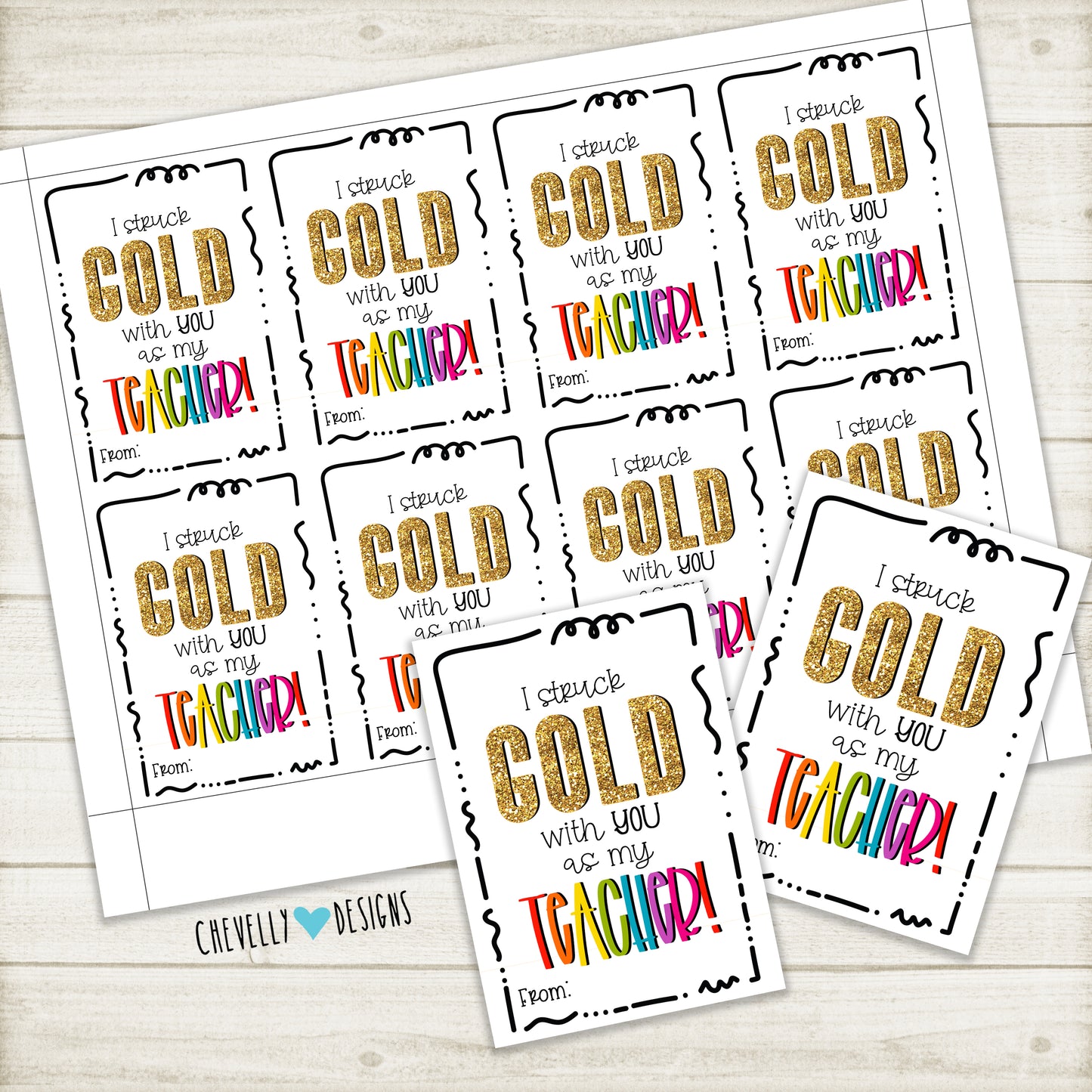 Printable Back to School Gift Tags - I struck GOLD with you as my TEACHER - Instant Digital Download