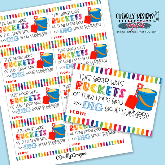 Buckets of Fun Student Gift Tags for the End of the School Year | Printable - Instant Digital Download