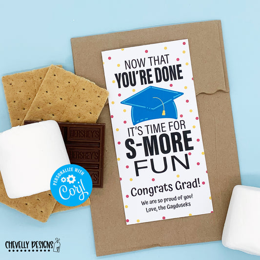 Editable -  Time for S'more Fun - Graduation - End of School Student Gift Tags - Printable Digital File