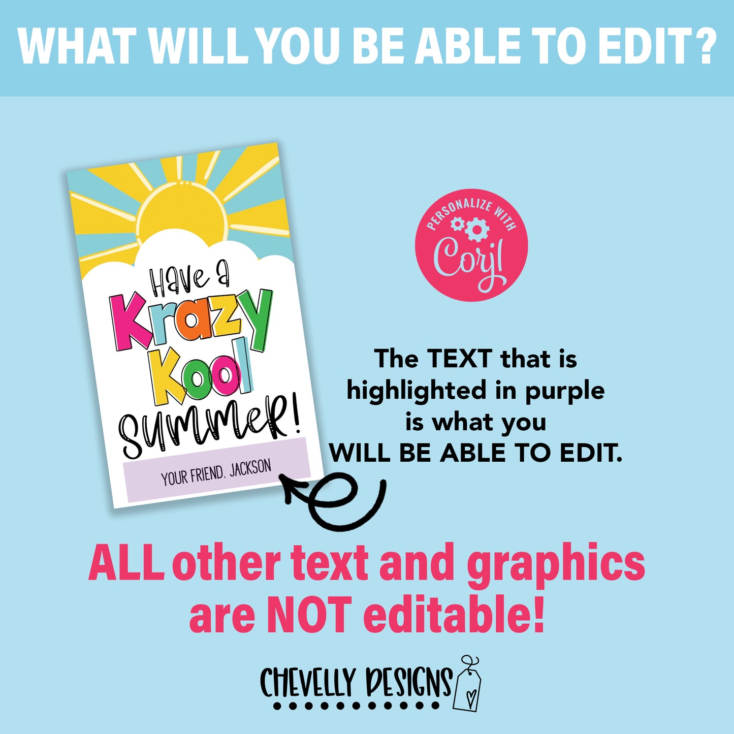 Editable - Have a Krazy Kool Summer - End of School Student Gift Tags - Printable Digital File