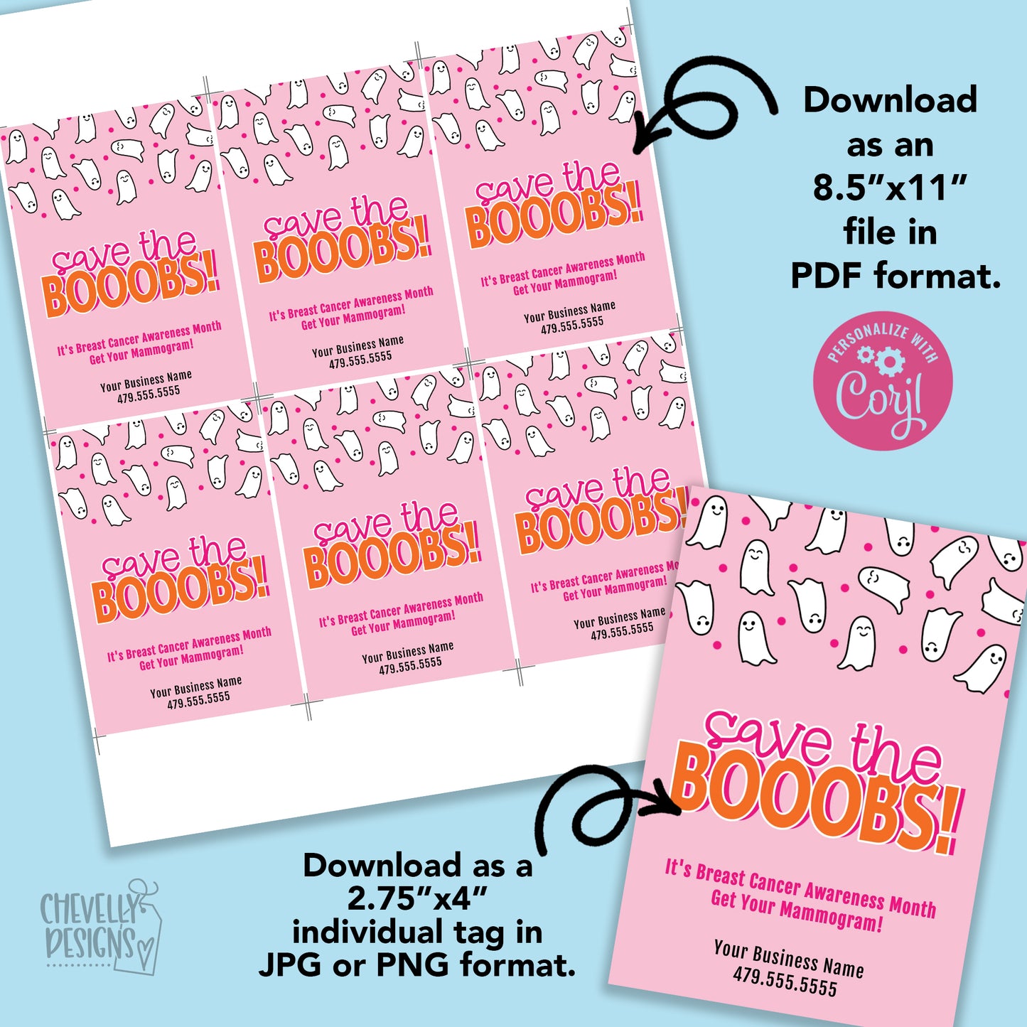 EDITABLE - Save The Booobs - Breast Cancer Awareness - Business Referral Gift Tags - Printable Digital File