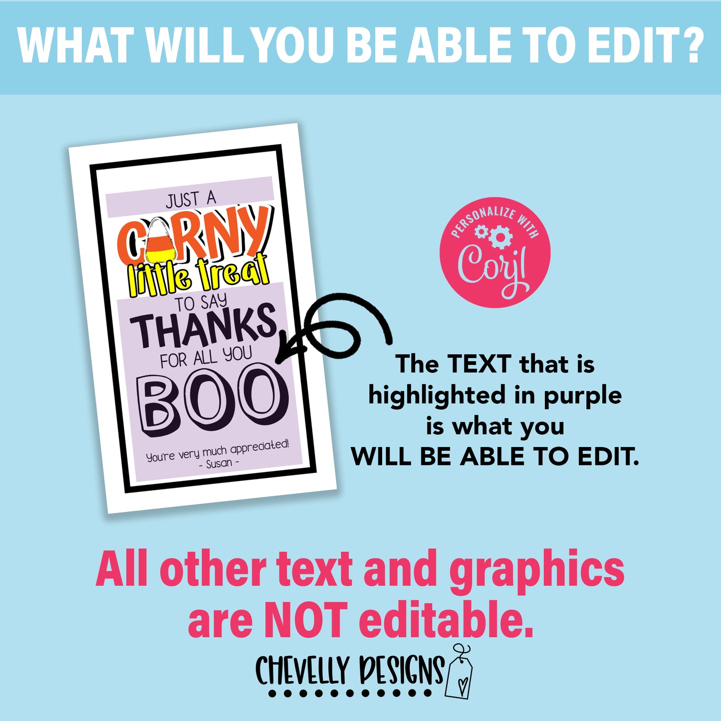 EDITABLE - Thanks For All You Do - Boo Candy Corn Gift Tags - Printable Digital File