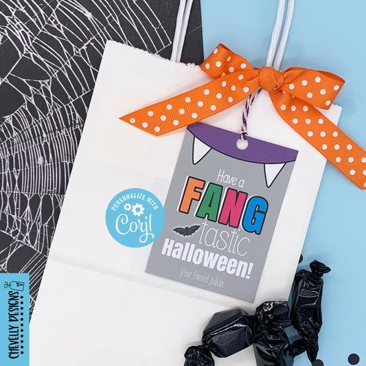 Editable - Have a Fang-tastic Halloween Gift Tags - Printable Digital File
