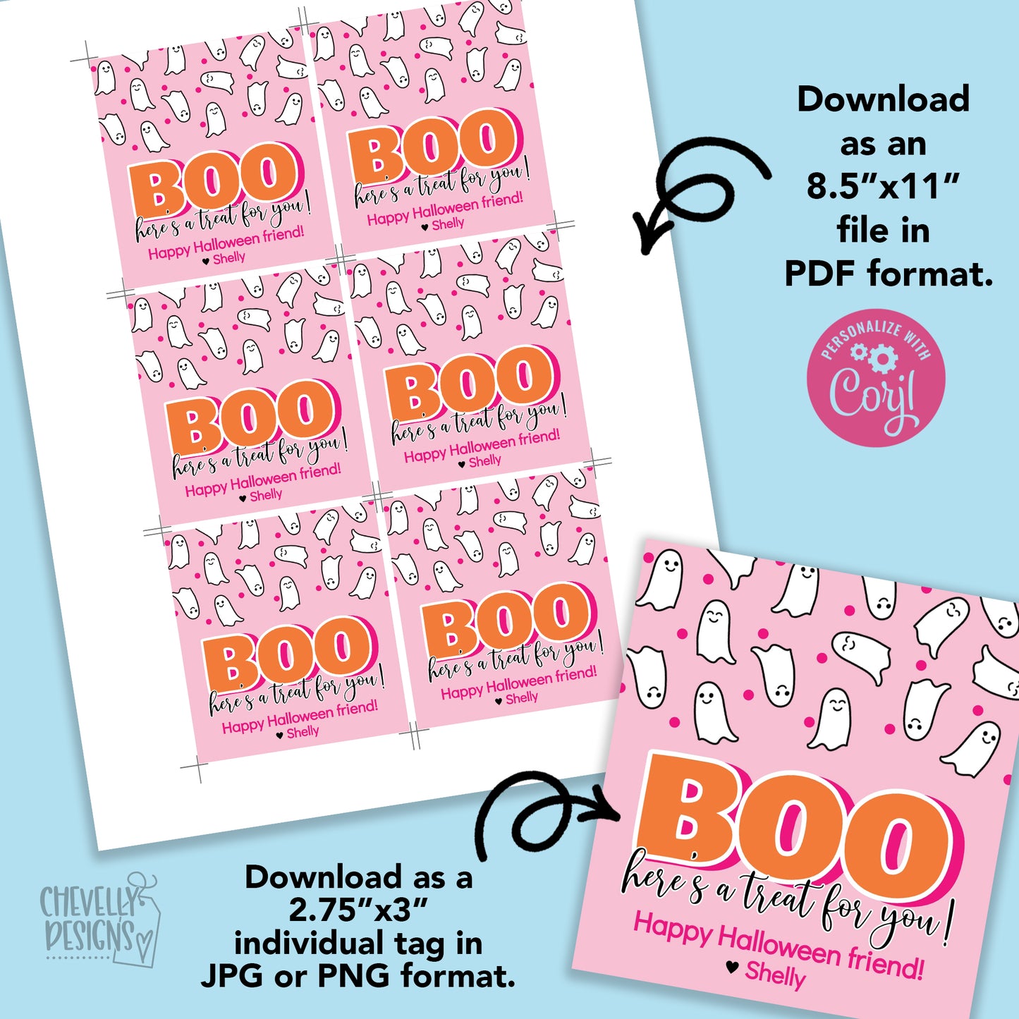 EDITABLE - Boo Here's a Treat for You - Halloween Ghost Gift Tags - Printable Digital File