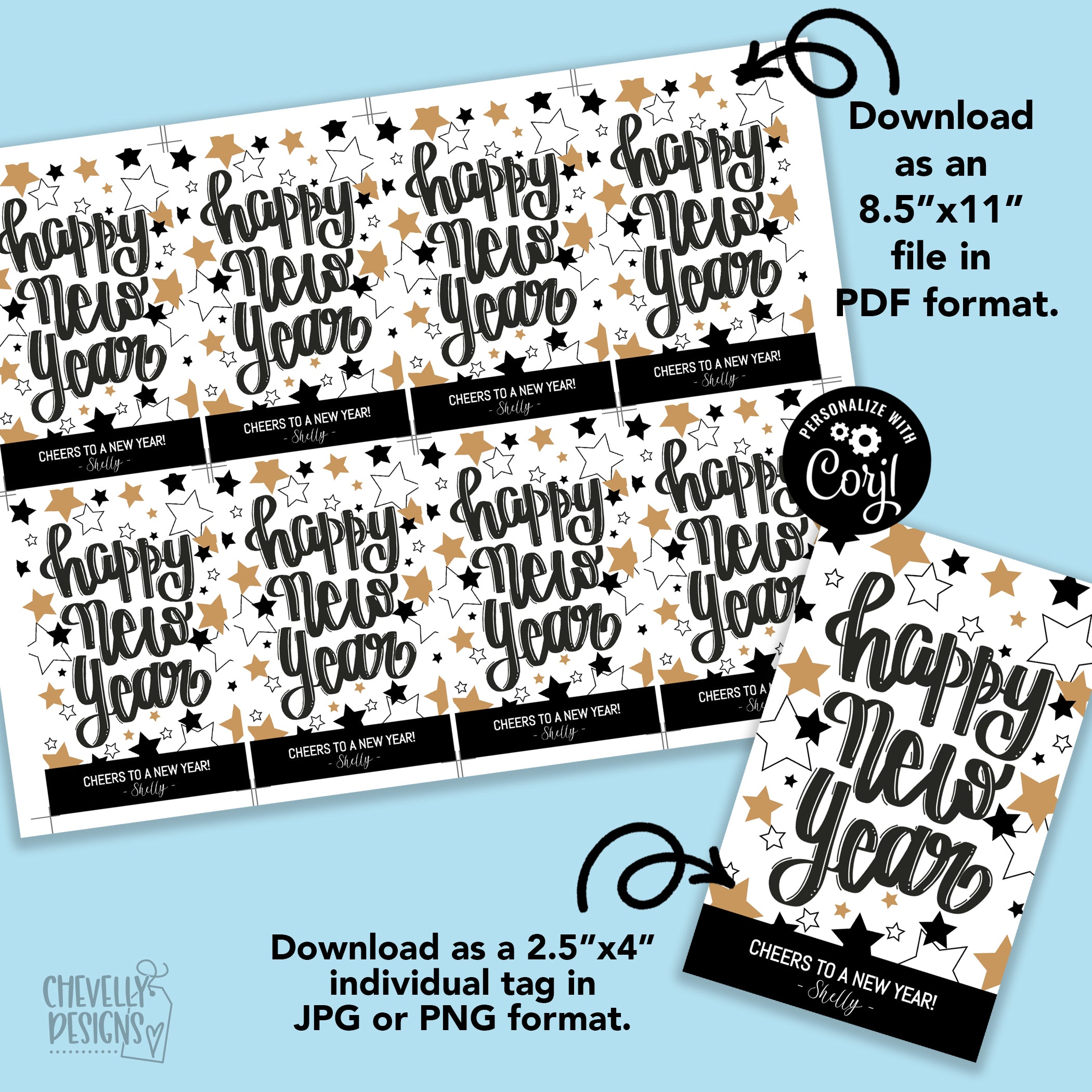editable - happy new year gift tags - printable digital file