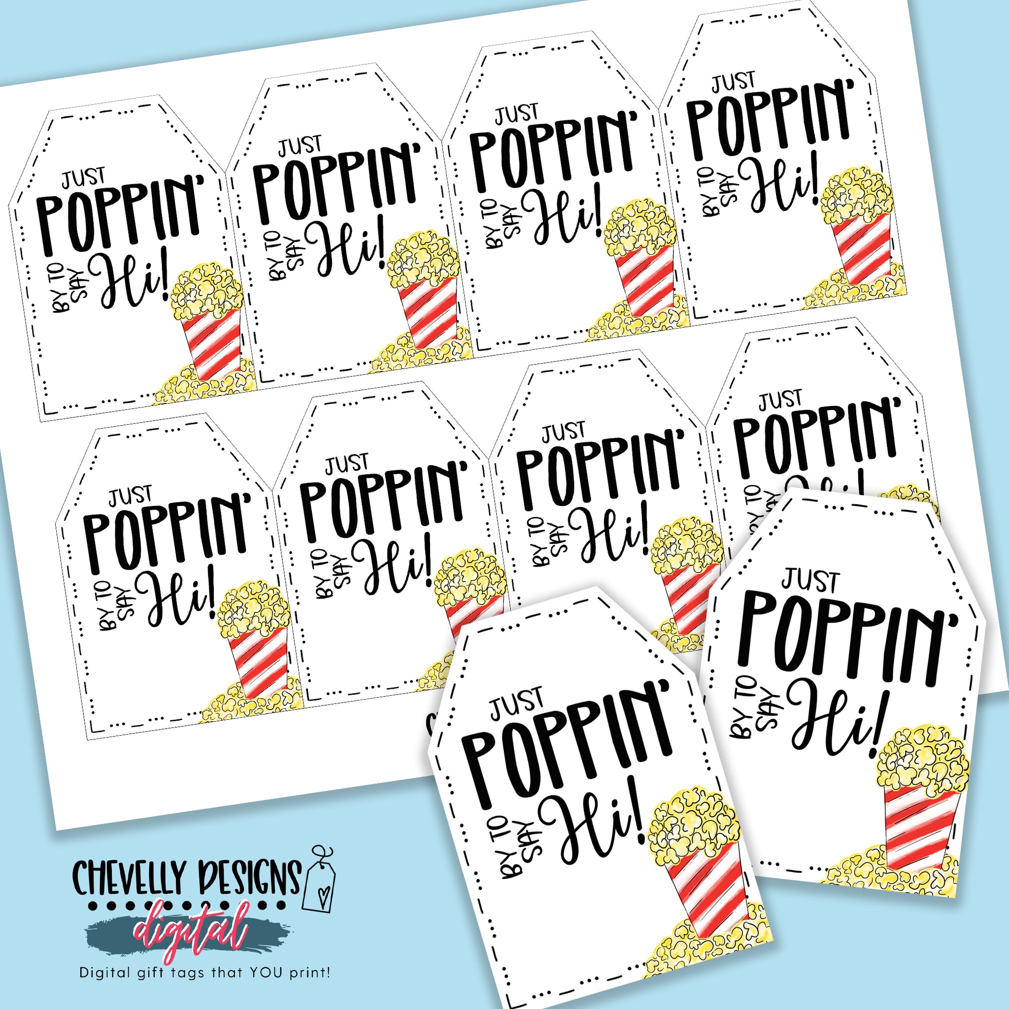 Just Poppin' by to say Hi - Popcorn Gift Tags - Printable, Instant Dig ...