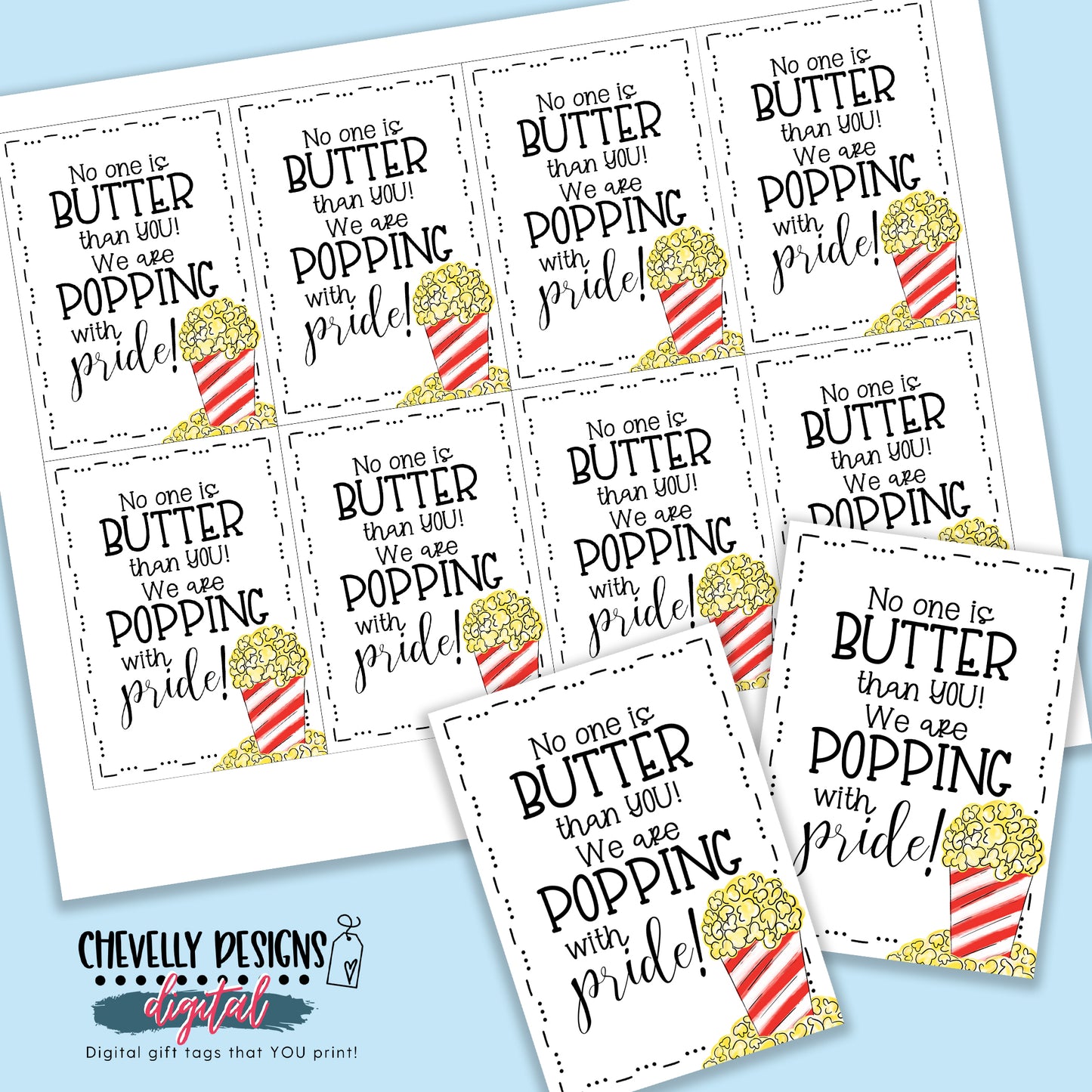Printable "No One is Butter than You!" Popcorn Gift Tags - Instant Digital Download