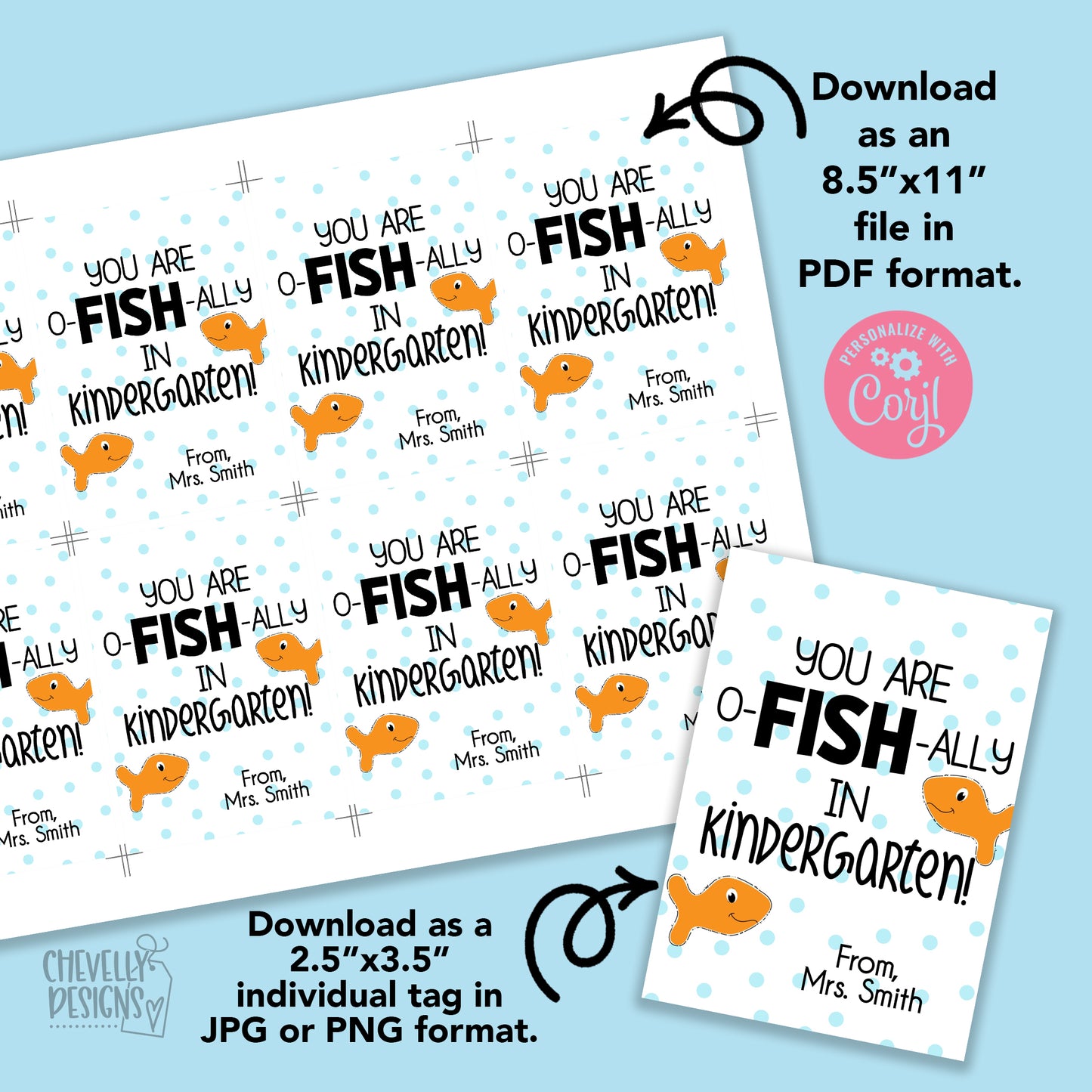 Editable - You Are o-FISH-ally in Kindergarten - Printable - Digital File