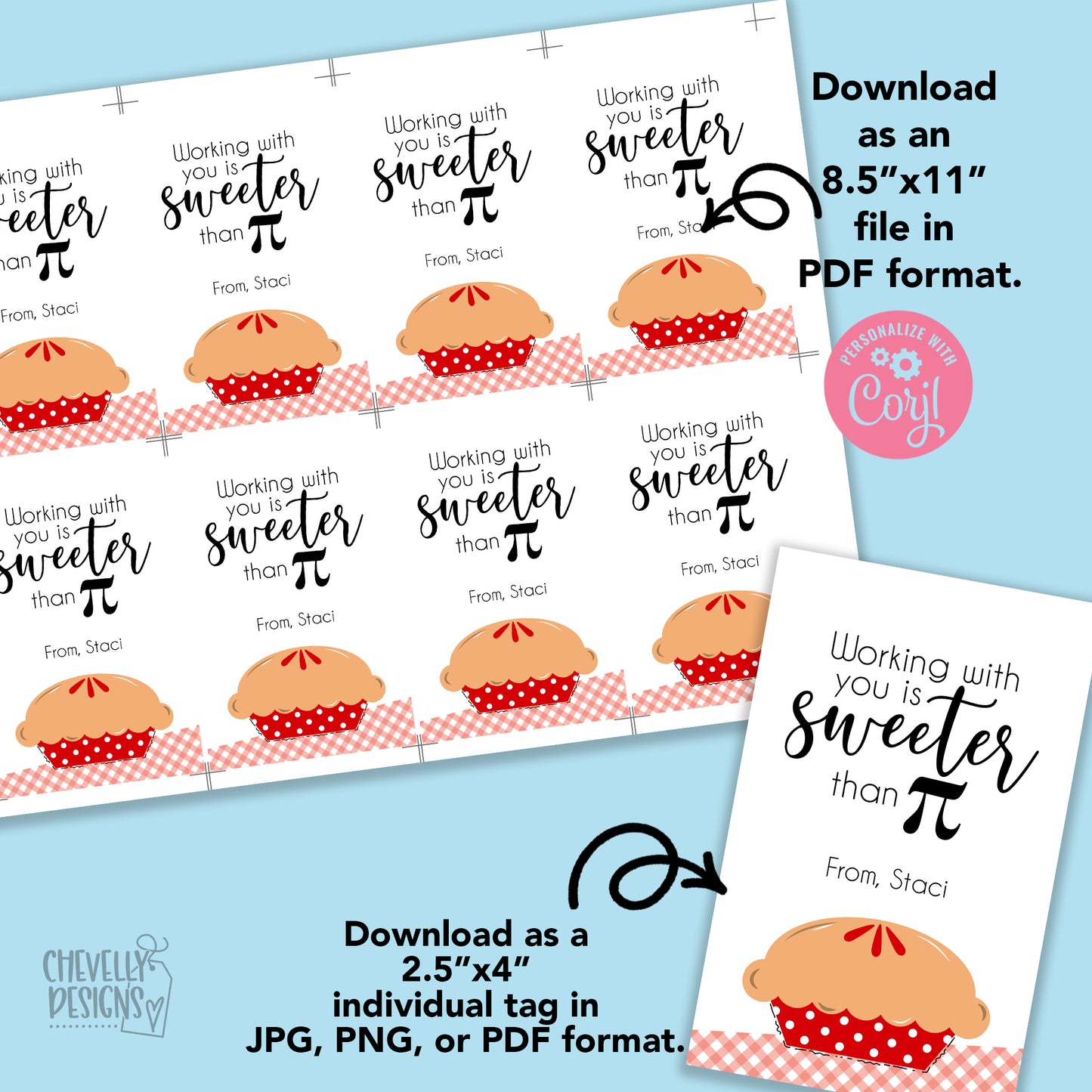 Editable - PI DAY Gift Tags | Printable - Digital File | Employee Appreciation Pie Tags