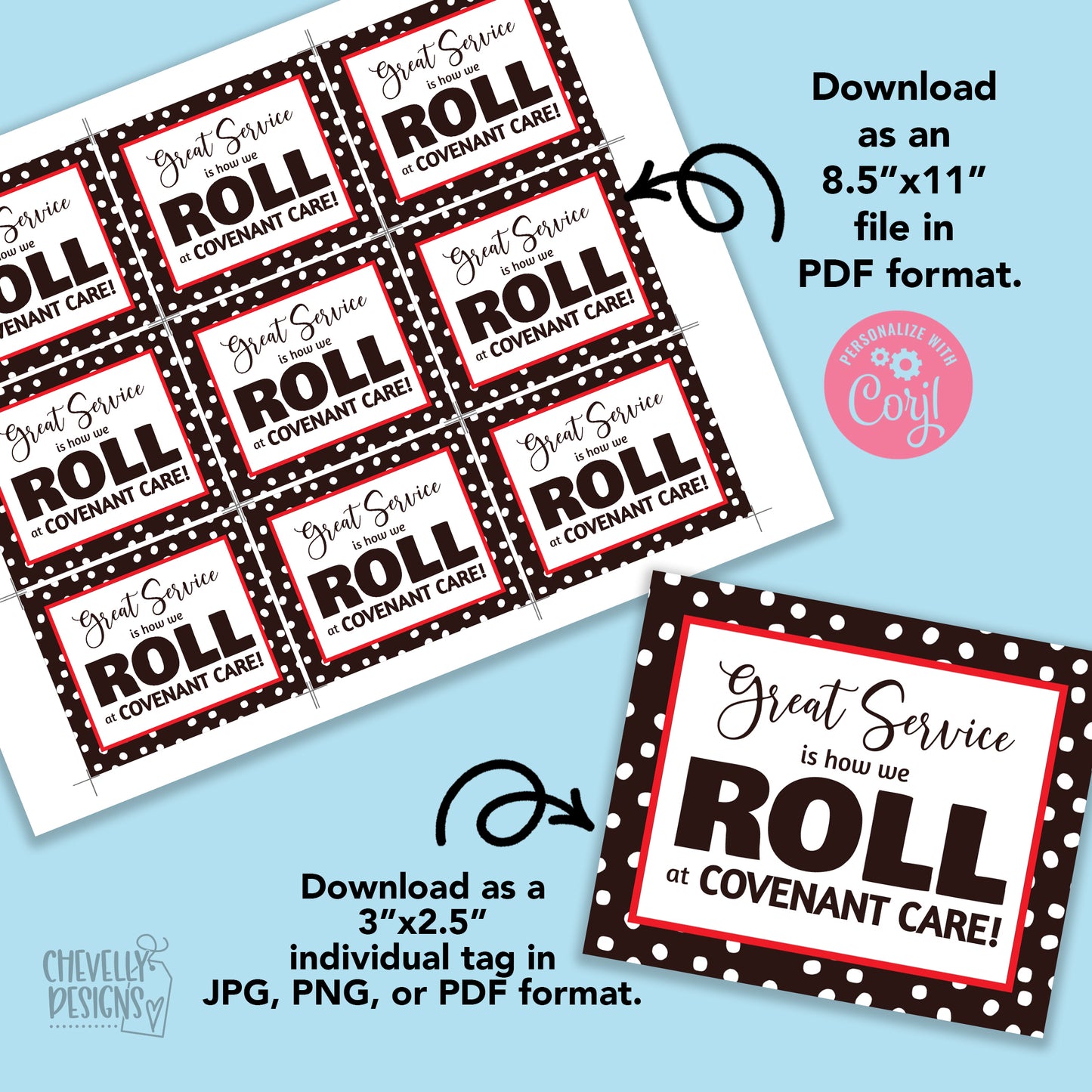 Editable - Great Service is How We Roll - Gift Tags for Tootsie Rolls - Printable Digital File