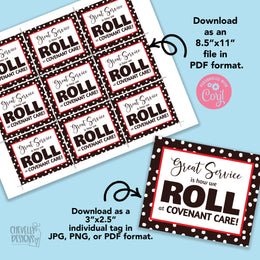 Editable - Great Service is How We Roll - Gift Tags for Tootsie Rolls ...