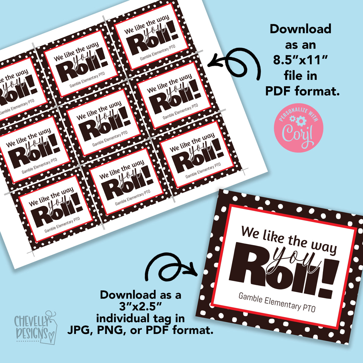Editable - We Like the Way You Roll Gift Tag - Printable Digital File ...