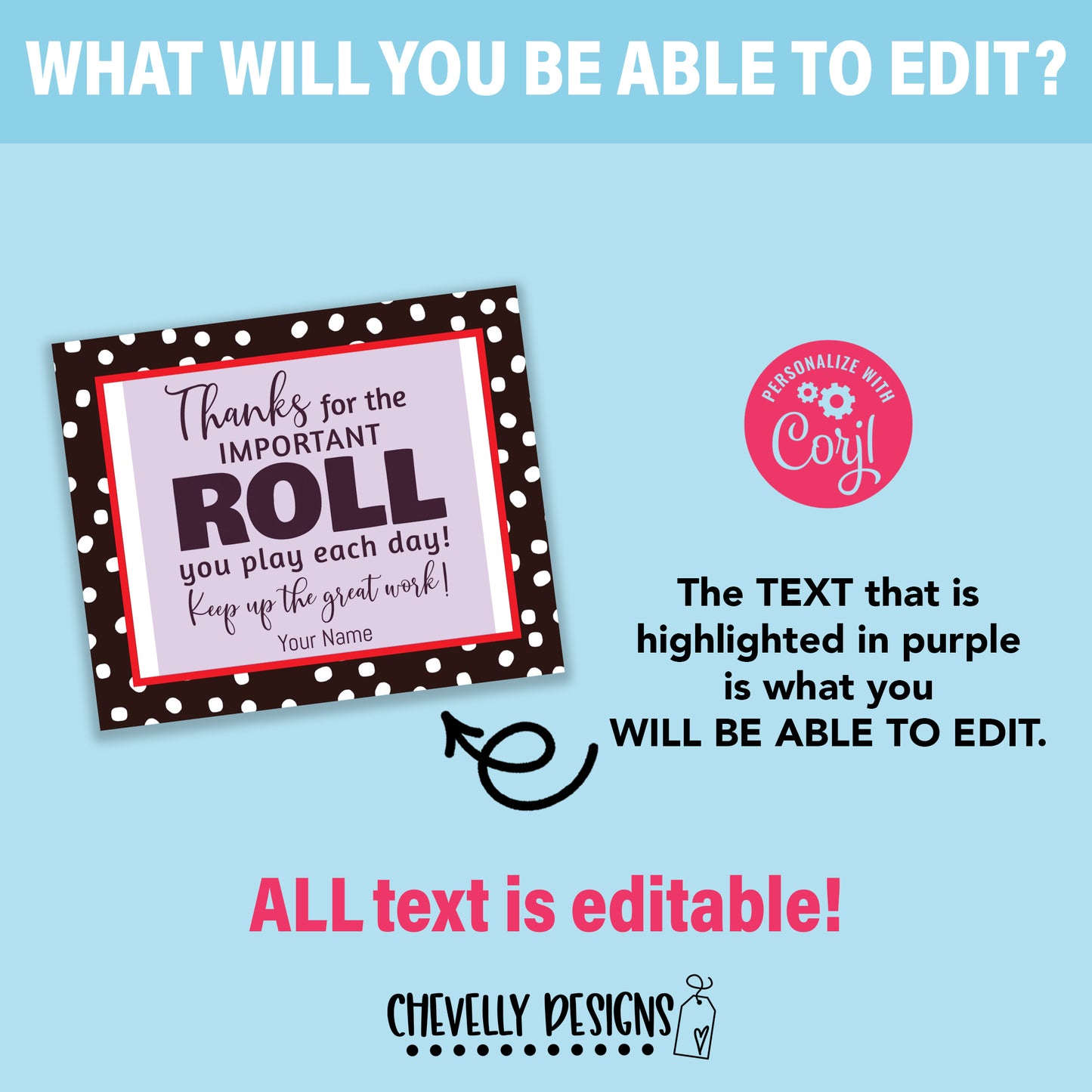 Editable - Thanks for the Important Roll (Role) You Play - Printable Digital File