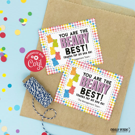 EDITABLE -  You Are The Beary Best - Printable Appreciation Gift Tags - Printable Digital File