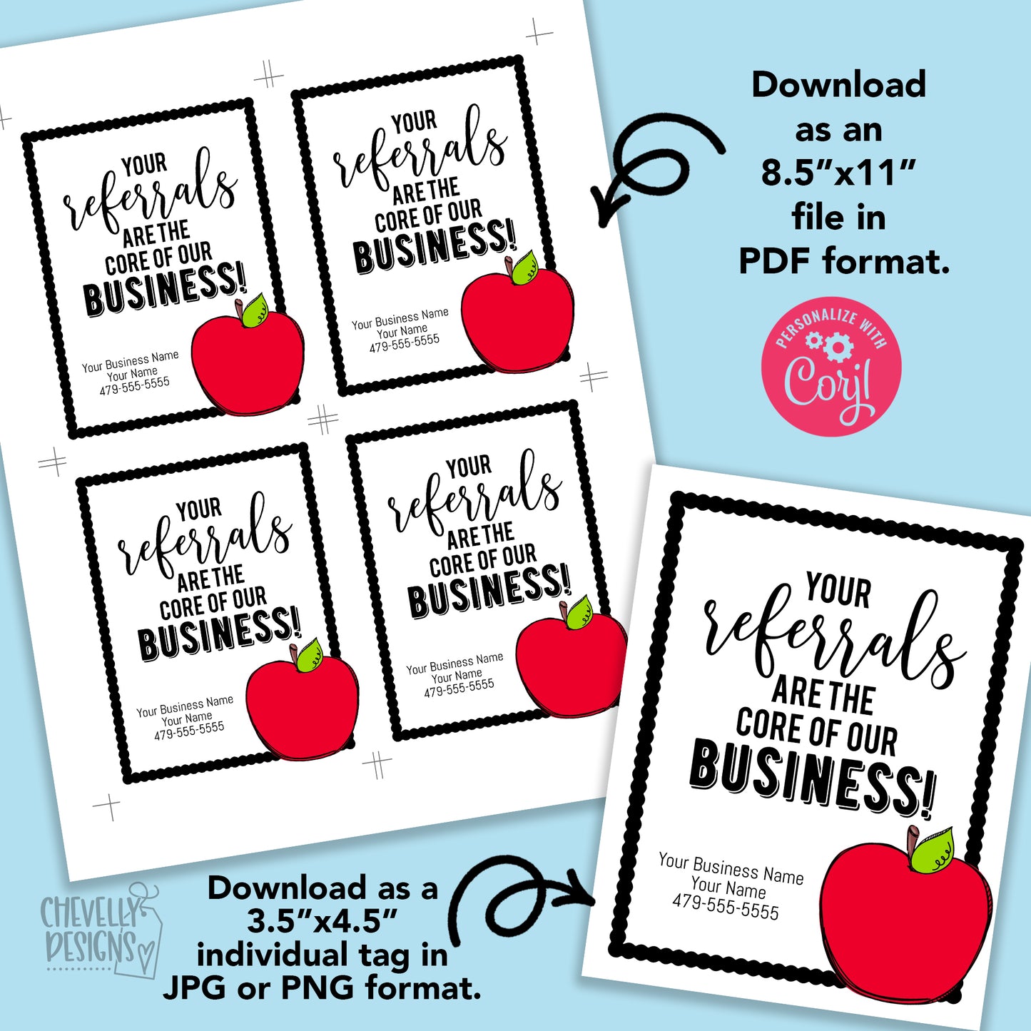 Editable - Your Referrals are the Core of Our Business - Apple Gift Tags - Printable Digital File