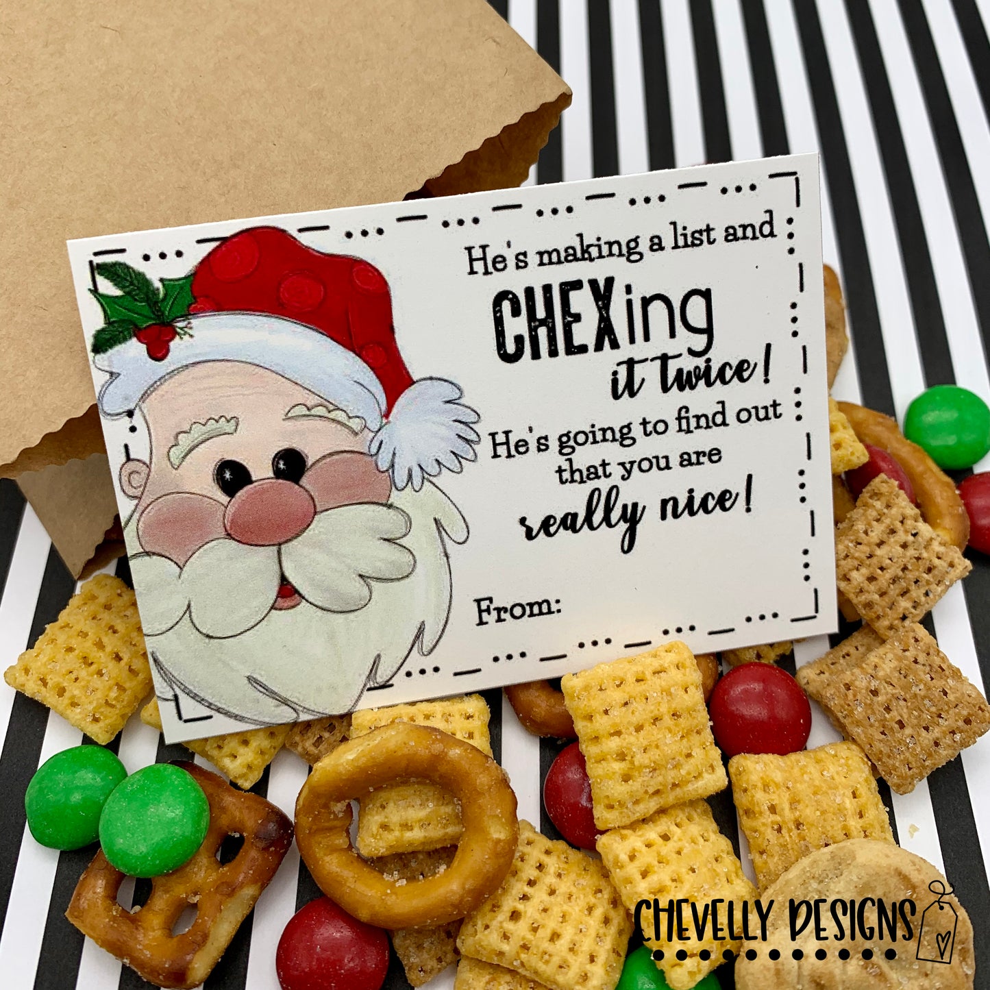 Printable - He's Making a List and CHEXing it Twice - Santa Gift Tags for Chex Mix >>>Instant Digital Download<<<