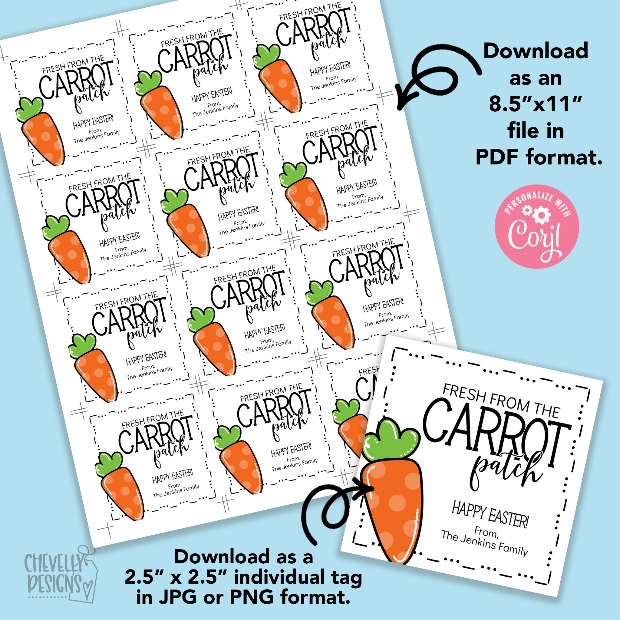 Editable Fresh From The Carrot Patch Easter Gift Tags Printable