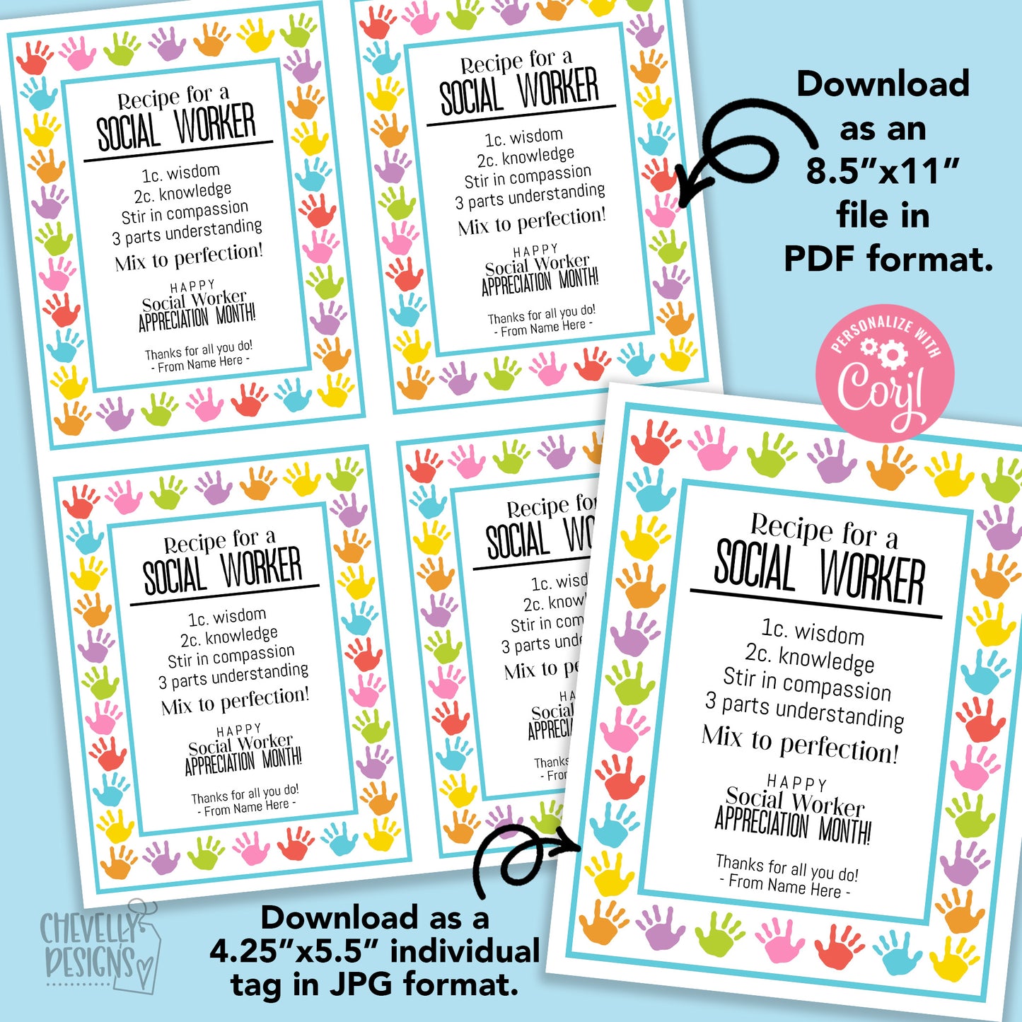 EDITABLE - Recipe for a Social Worker - Appreciation Gift Tags - Printable - digital file