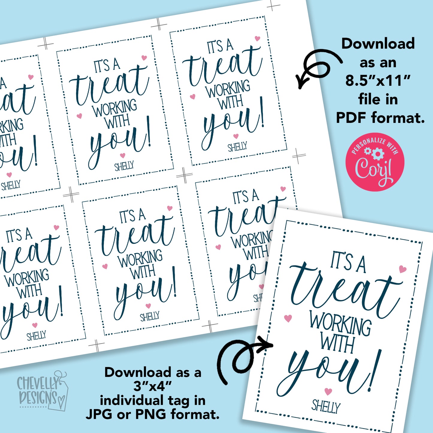Editable -  It's a Treat Working With You - Staff Appreciation Gift Tags - Printable Digital File
