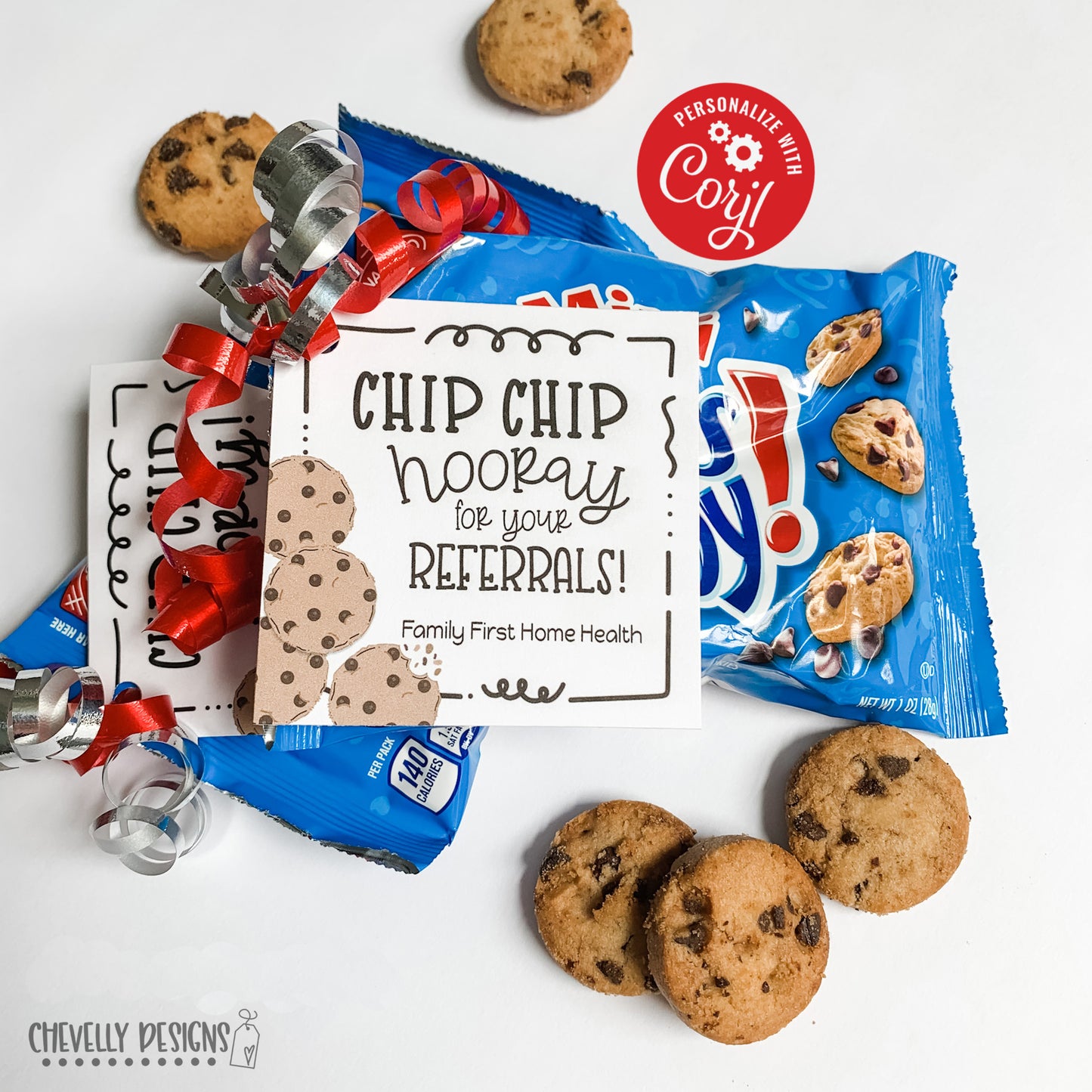 Editable - Chocolate Chip Cookie Gift Tags for Business Referrals - Printable Digital File