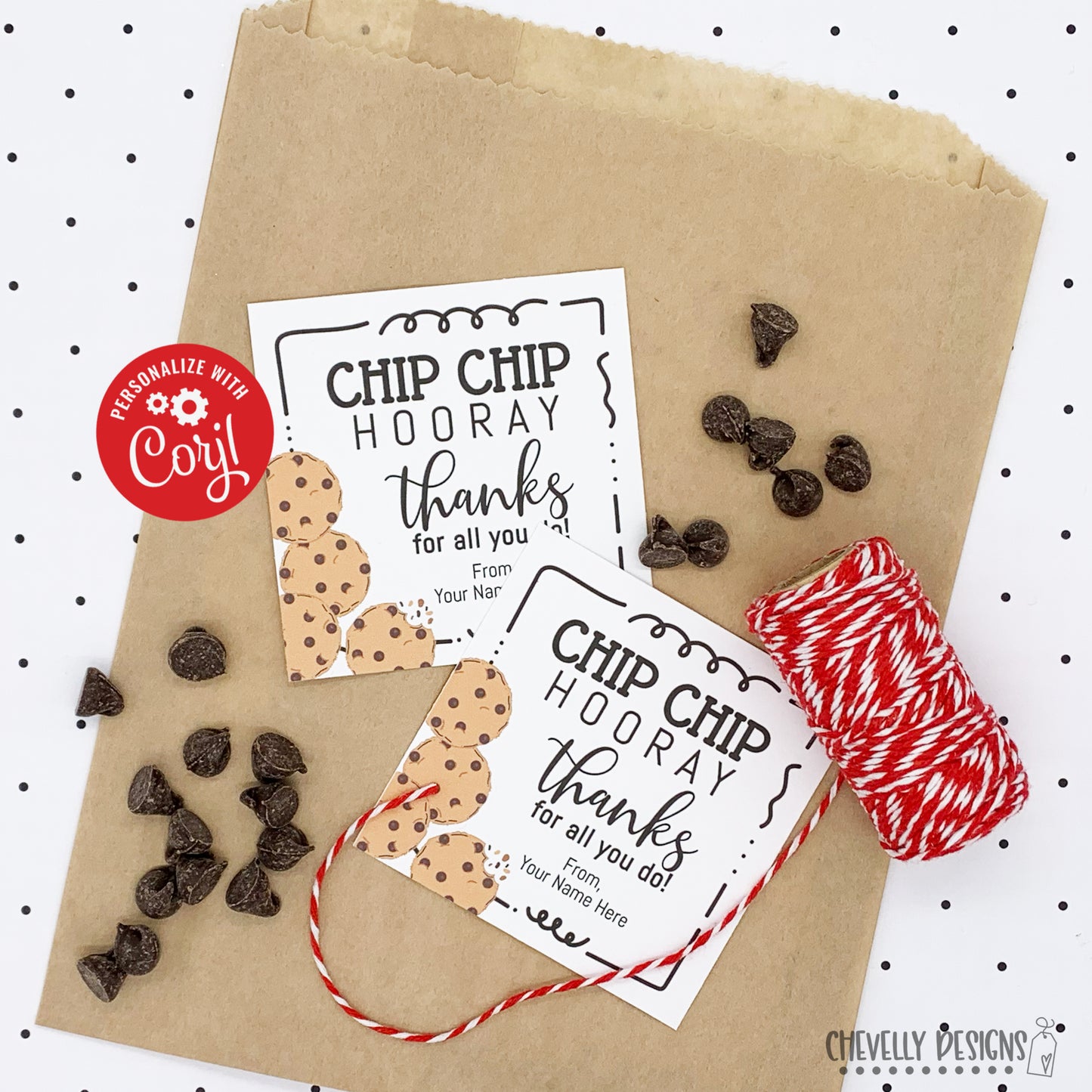 EDITABLE - Chip Chip Hooray - Thank You Cookie Appreciation Gift Tags - Printable Digital File