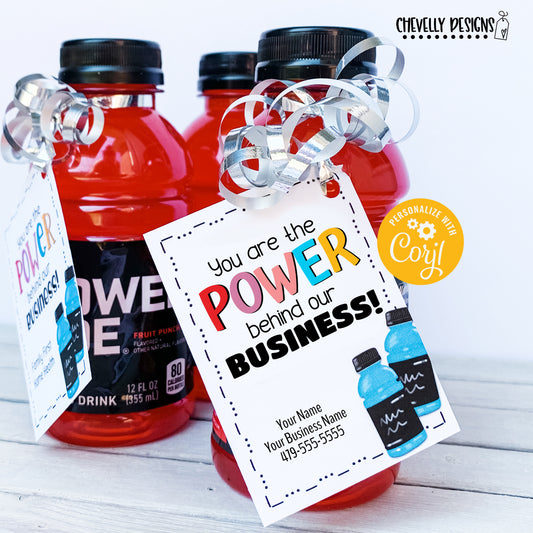 Editable - Power-ade Referral Gift Tags - You are the POWER behind our Business - Printable Digital File