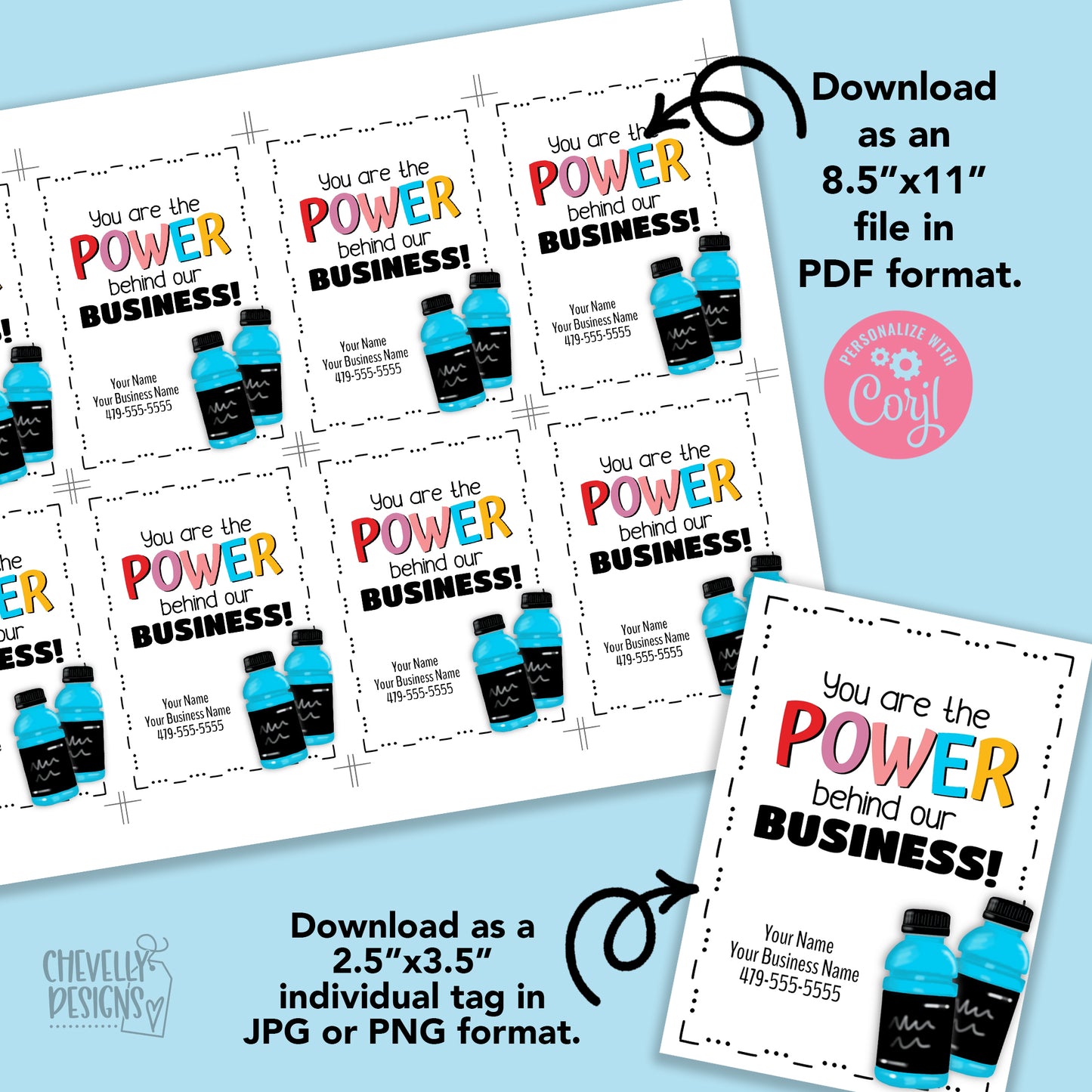Editable - Power-ade Referral Gift Tags - You are the POWER behind our Business - Printable Digital File