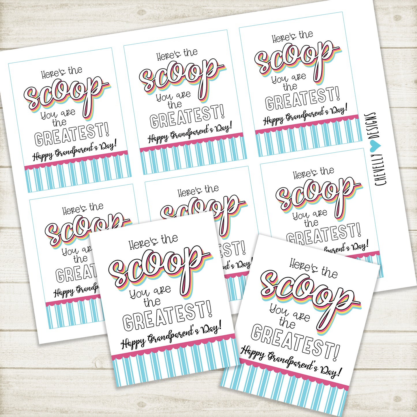 Printable - Here's the Scoop - Grandparent's Day Gift Tags - Instant Digital Download