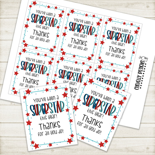You've been a Superstar this Year - Appreciation Gift Tags >>>Instant Digital Download<<<