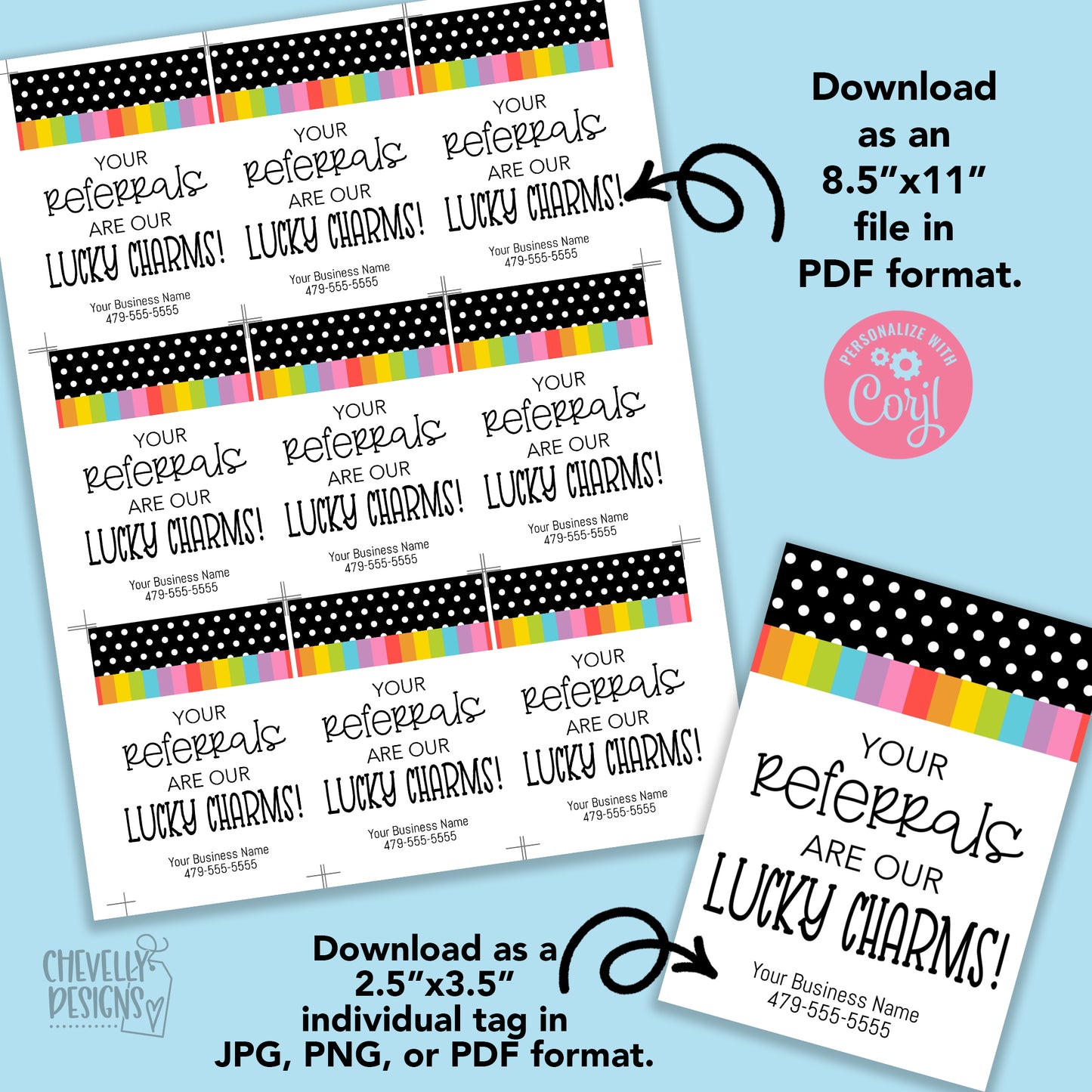 Editable - Your Referrals are our Lucky Charms - Referral Gift Tags - Printable Digital File
