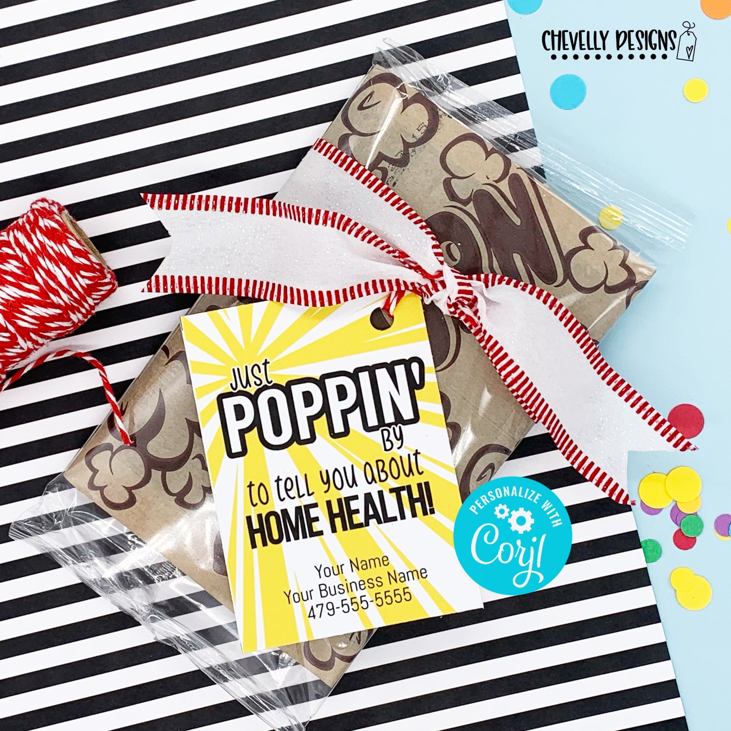 Editable - Poppin' By Home Health Gift Tags - Business Referrals - Printable Digital File