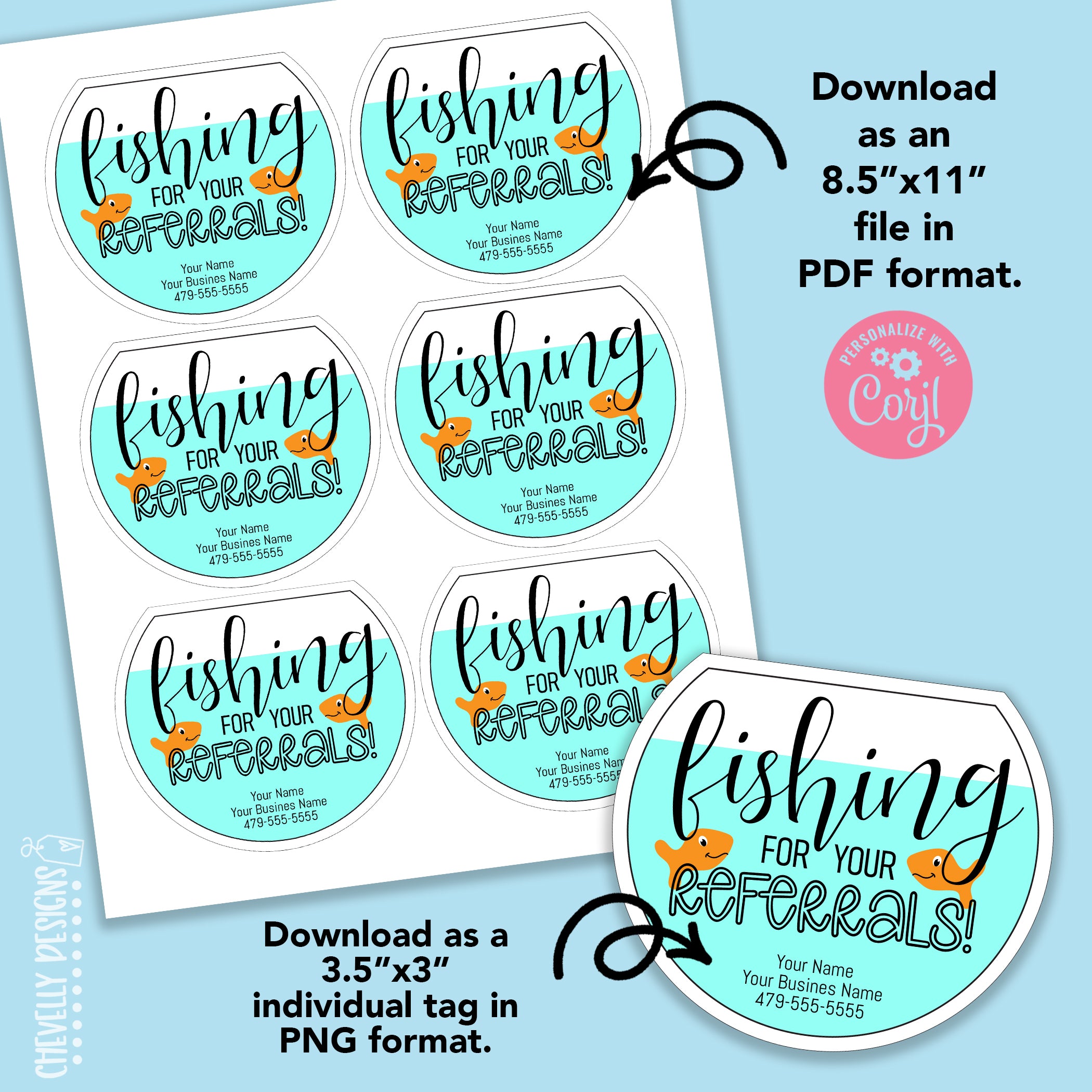 Editable - Fishing for Your Referrals Gift Tags - Printable Digital Fi ...