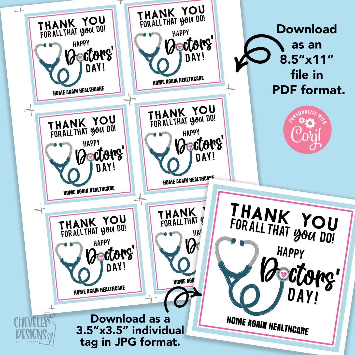 Editable - Doctors' Day - Doctor Appreciation Gift Tags - Printable - Digital File