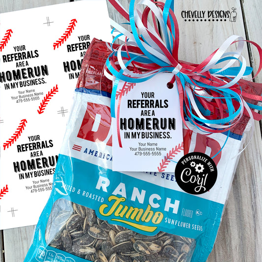 Editable - Baseball Home Run Referral Gift Tags - Printable - Digital File - Business Marketing
