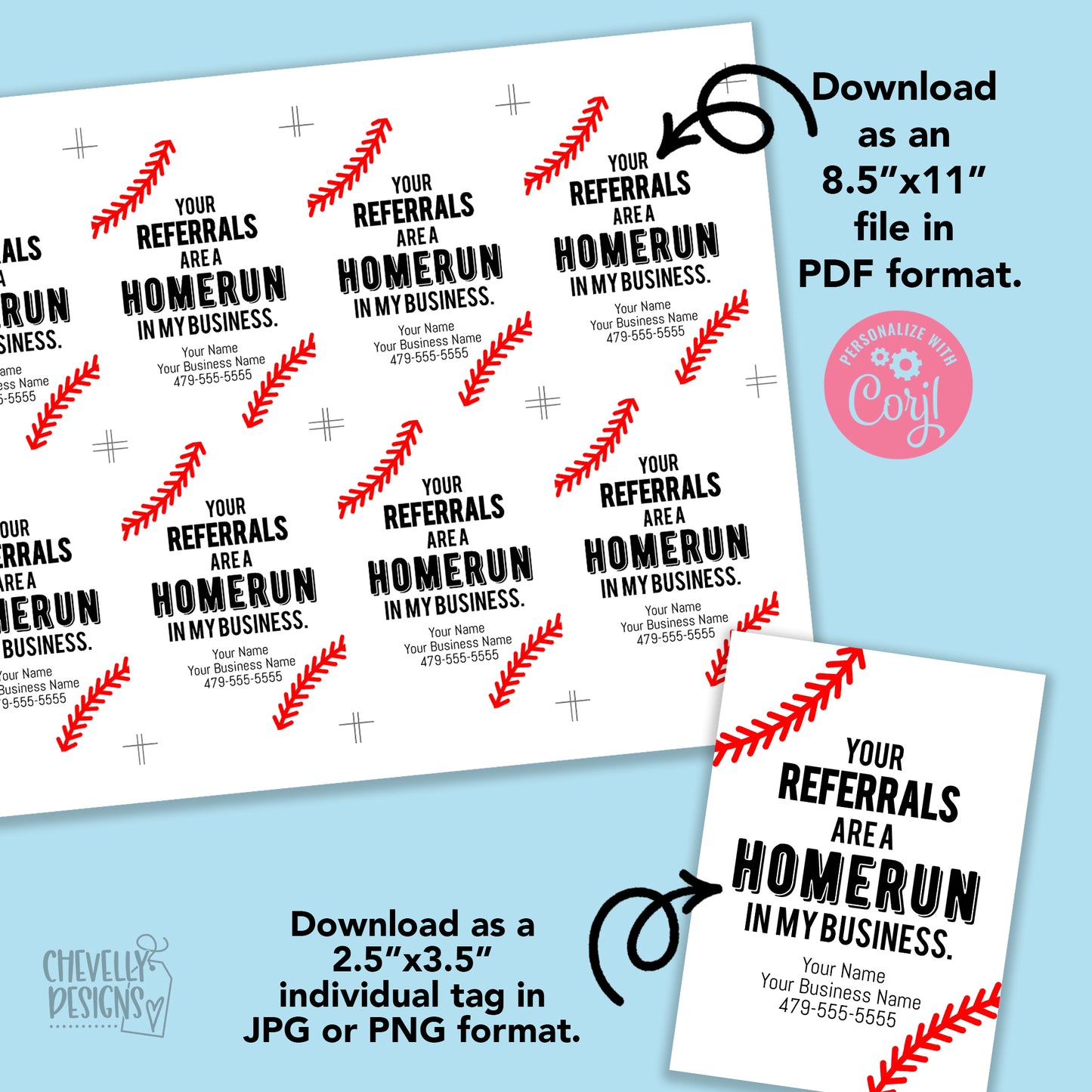Editable - Baseball Home Run Referral Gift Tags - Printable - Digital File - Business Marketing