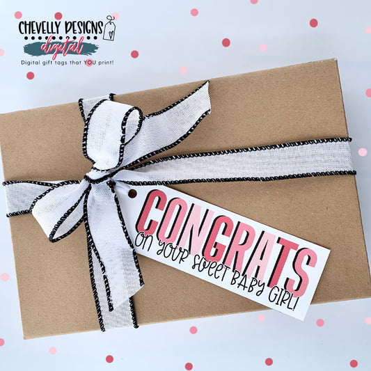 Printable - Congrats Baby Girl Shower Gift Tags - Instant Digital Download