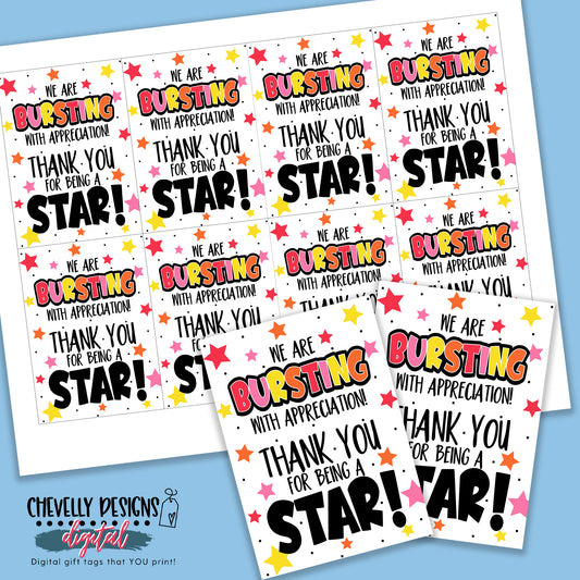 Printable Bursting with Appreciation Gift Tags - Instant Digital Download